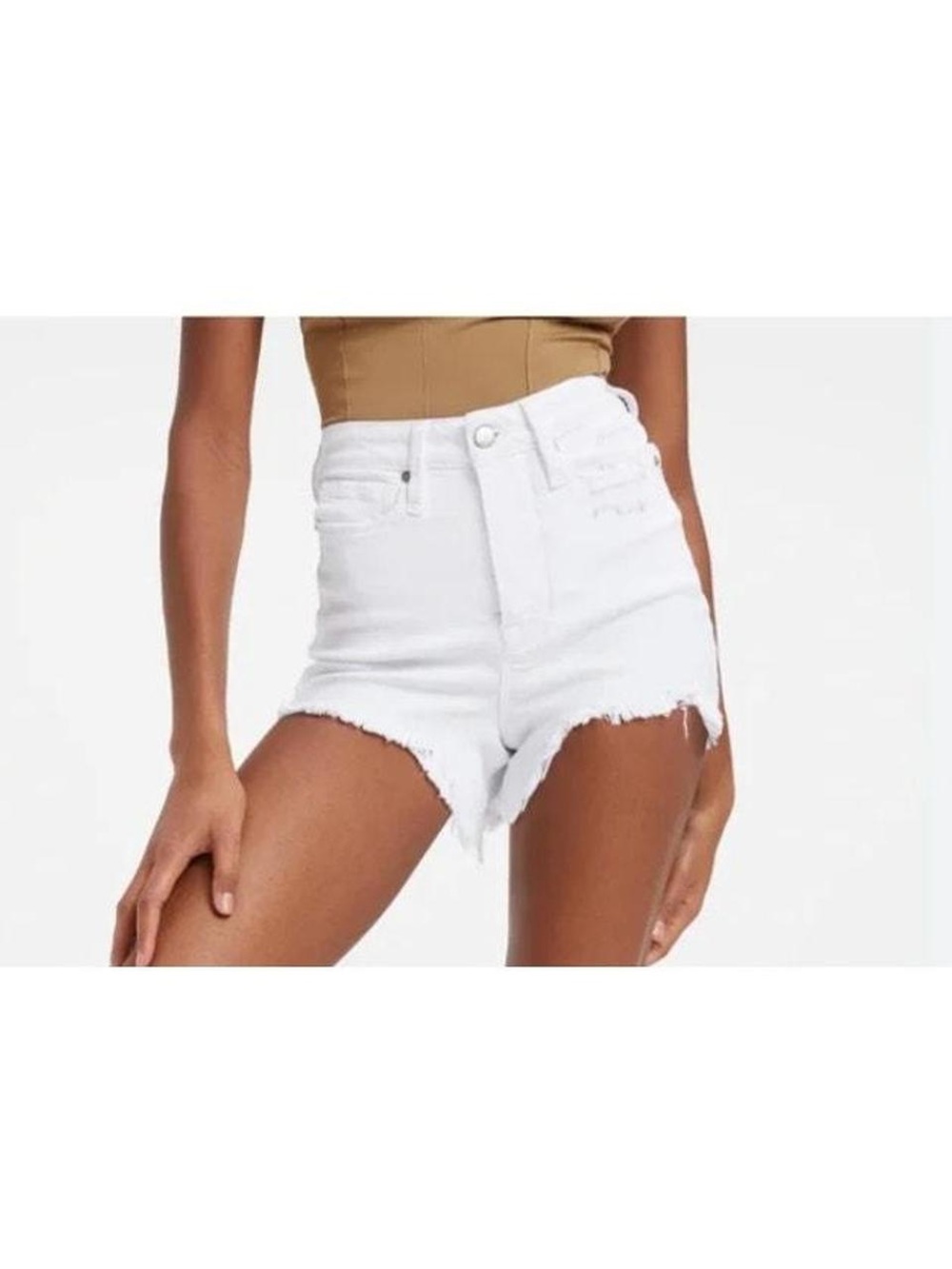 White Good American High-Rise White Denim Cutoff Shorts